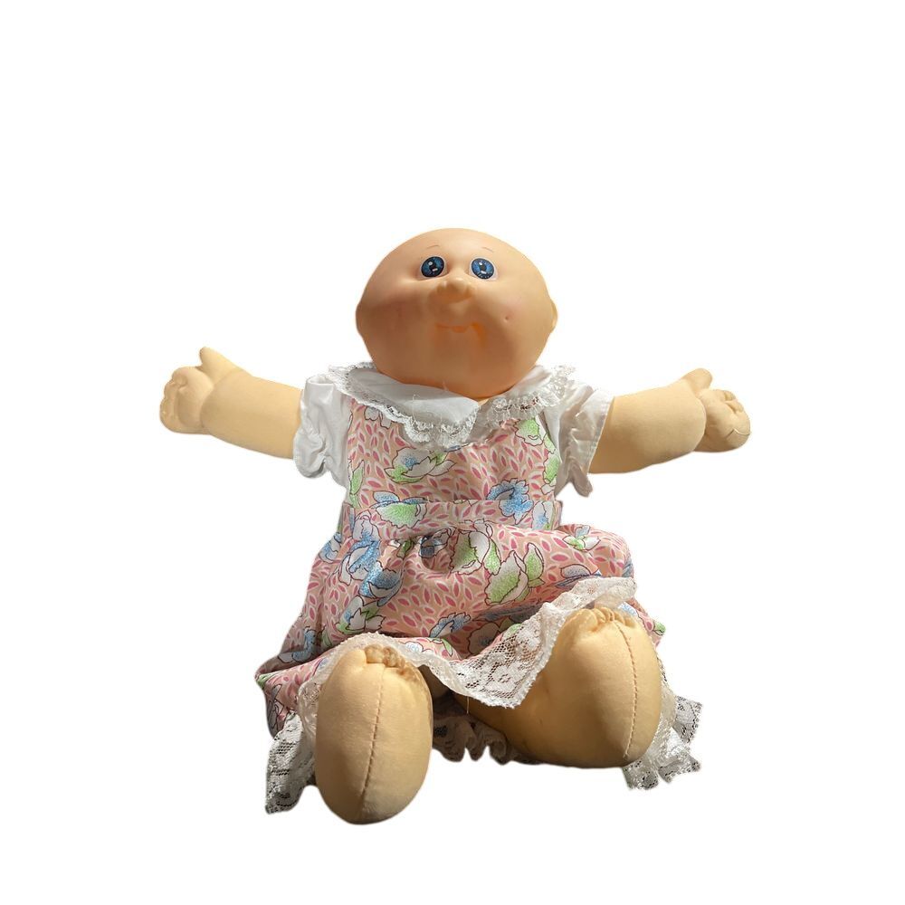 Vintage Cabbage Patch Kids Doll Floral Dress Blue Eyes Collectible Toy